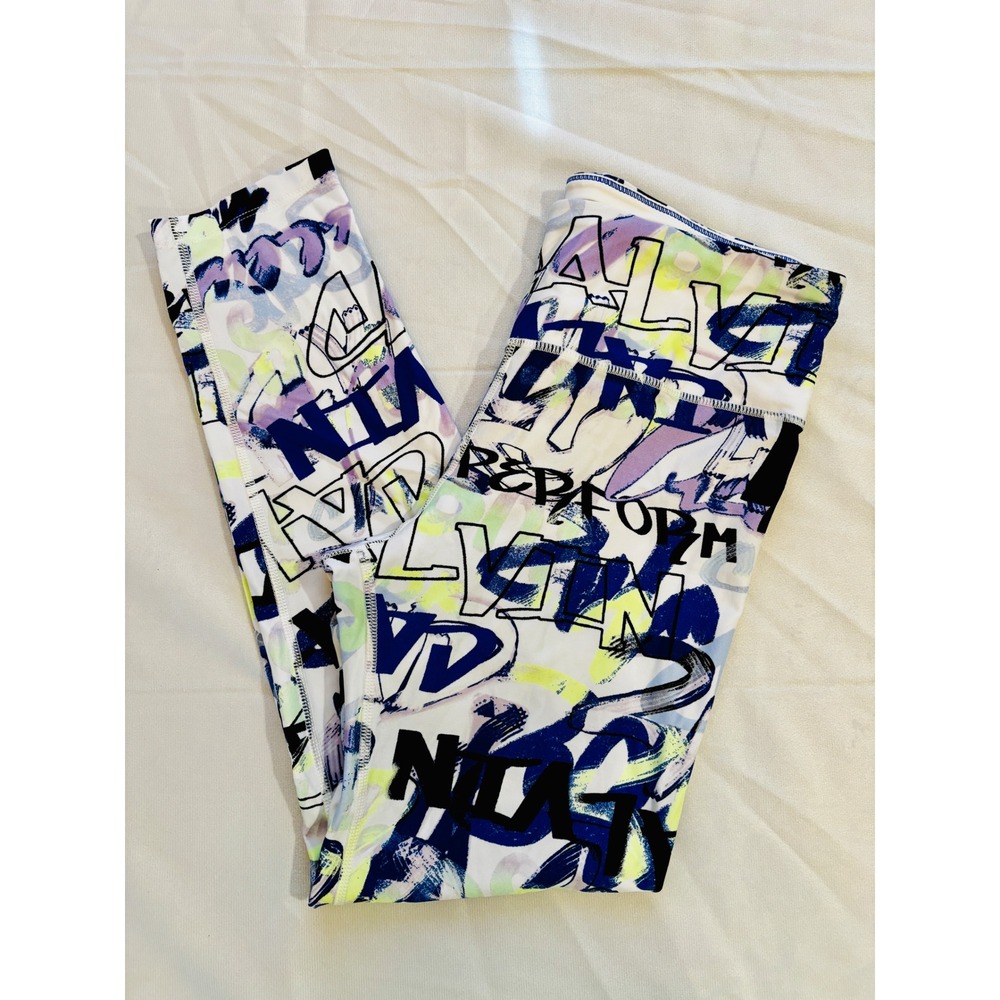 Calvin Klein Performance Graffiti Logo Print Leggings White Purple Green Womens